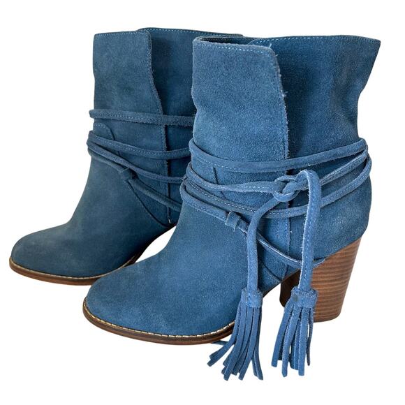 Vintage Aldo Blue Navy Suede Boho Tassel Ankle Boots Festival Quiet Luxury 8 - Picture 5 of 9